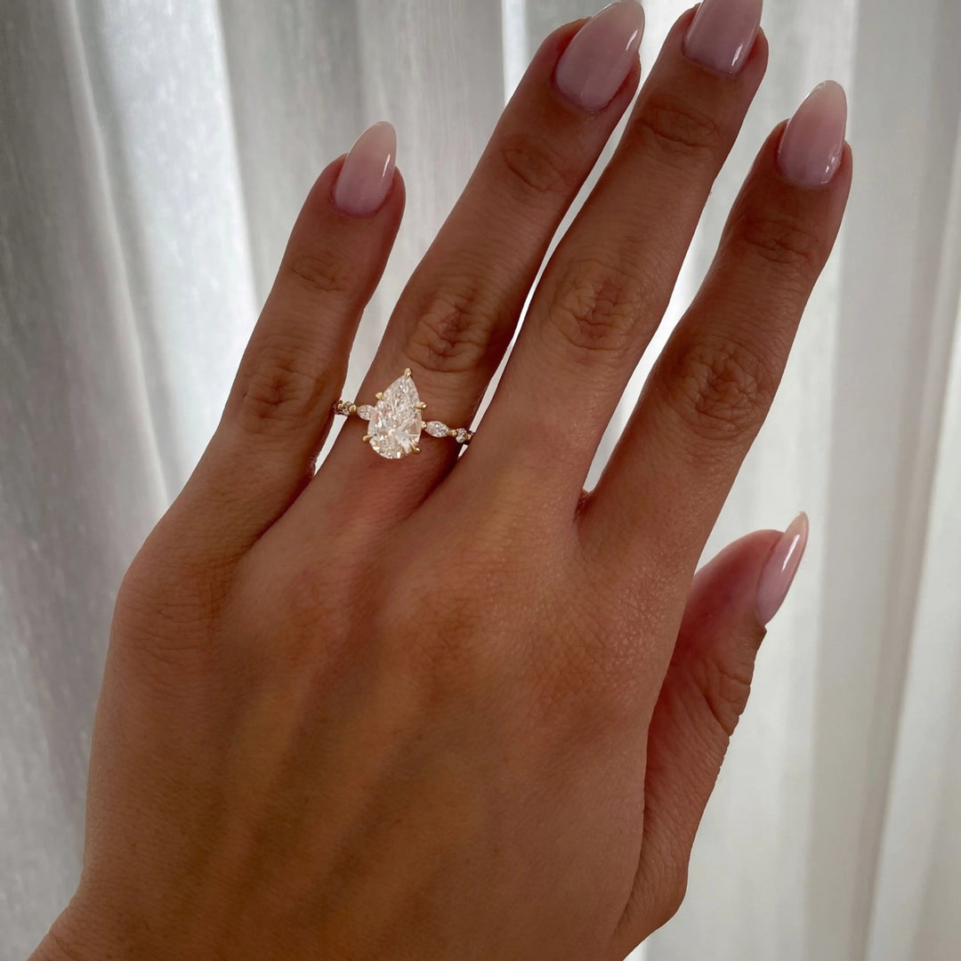 Pear Moissanite & Diamond Pave Engagement Ring | 14K Gold Teardrop Wedding & Promise Ring for Women