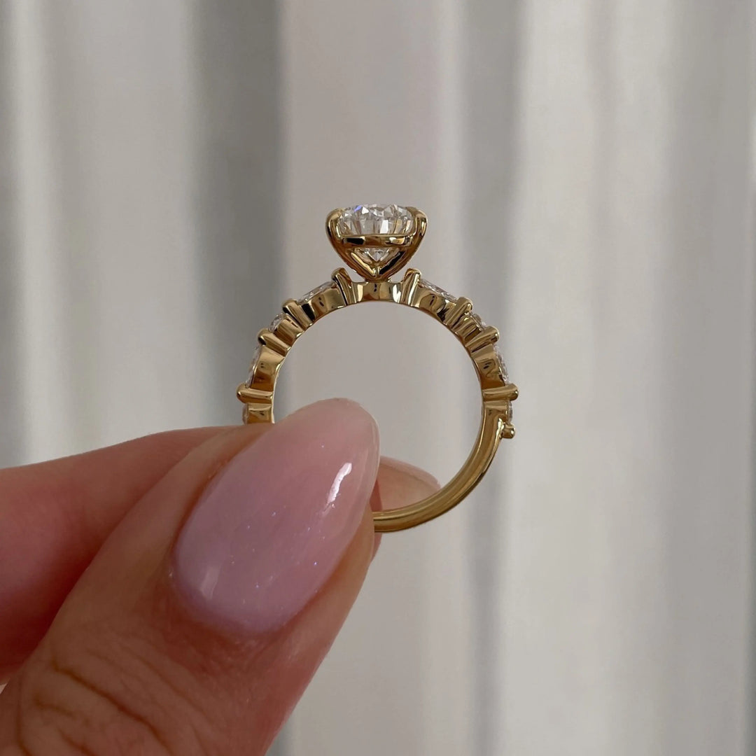 Pear Moissanite & Diamond Pave Engagement Ring | 14K Gold Teardrop Wedding & Promise Ring for Women