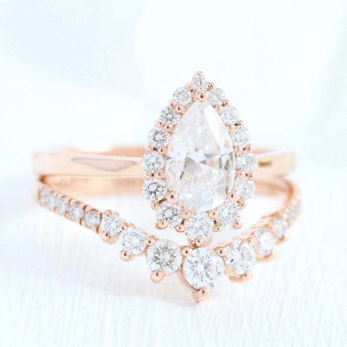 2 CT Pear Cut Moissanite Halo Bridal Wedding Ring Set Mapple Gems