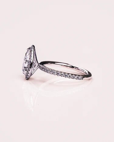 3 CT Pear Cut Halo Moissanite Engagement Ring Halo Ring Pear Cut Moissanite Ring Wedding Ring Solitaire Halo Anniversary Ring For Women