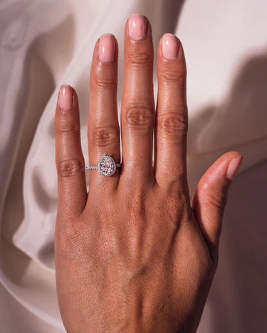3 CT Pear Cut Halo Moissanite Engagement Ring Halo Ring Pear Cut Moissanite Ring Wedding Ring Solitaire Halo Anniversary Ring For Women