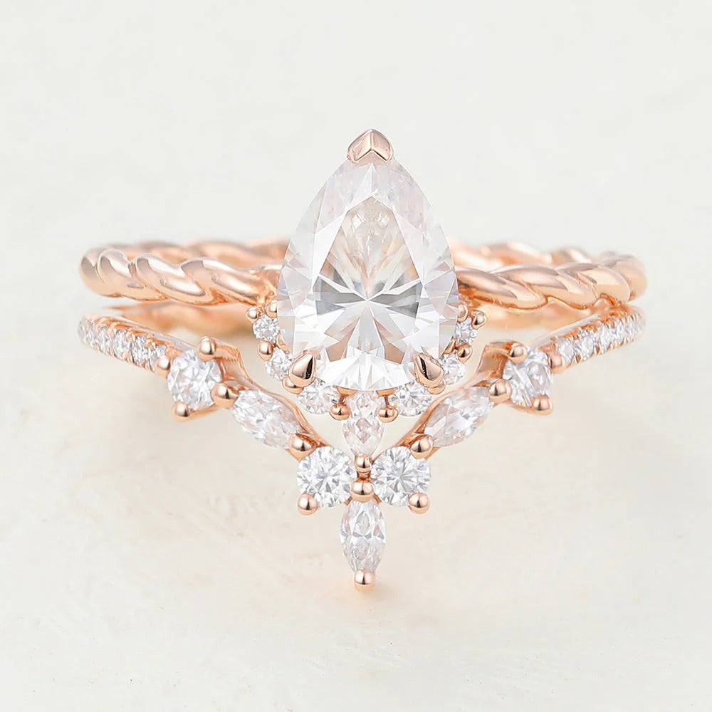 2.0 CT Pear Moissanite Wedding Bridal Ring Set Mapple Gems