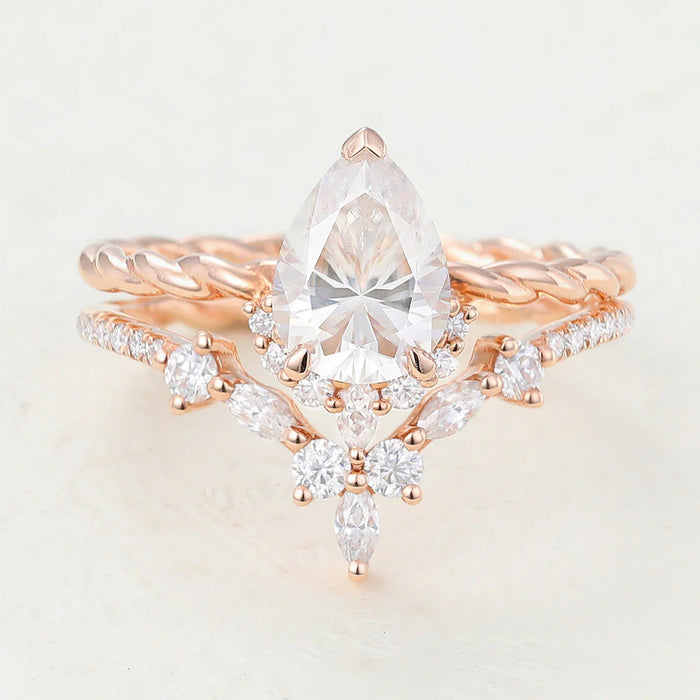 2.0 CT Pear Moissanite Wedding Bridal Ring Set Mapple Gems