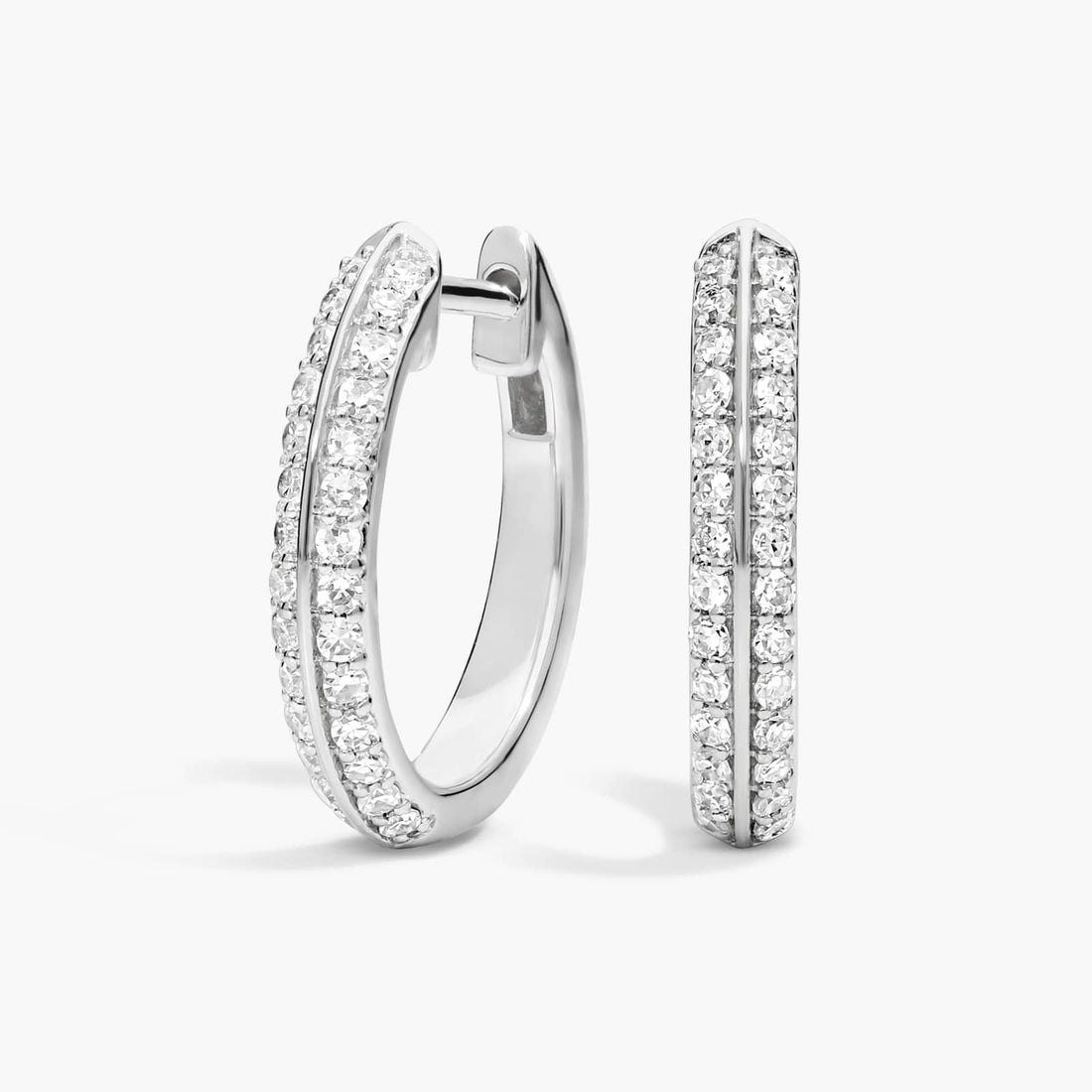 Round Cut Moissanite Double Row Huggie Earrings - hero