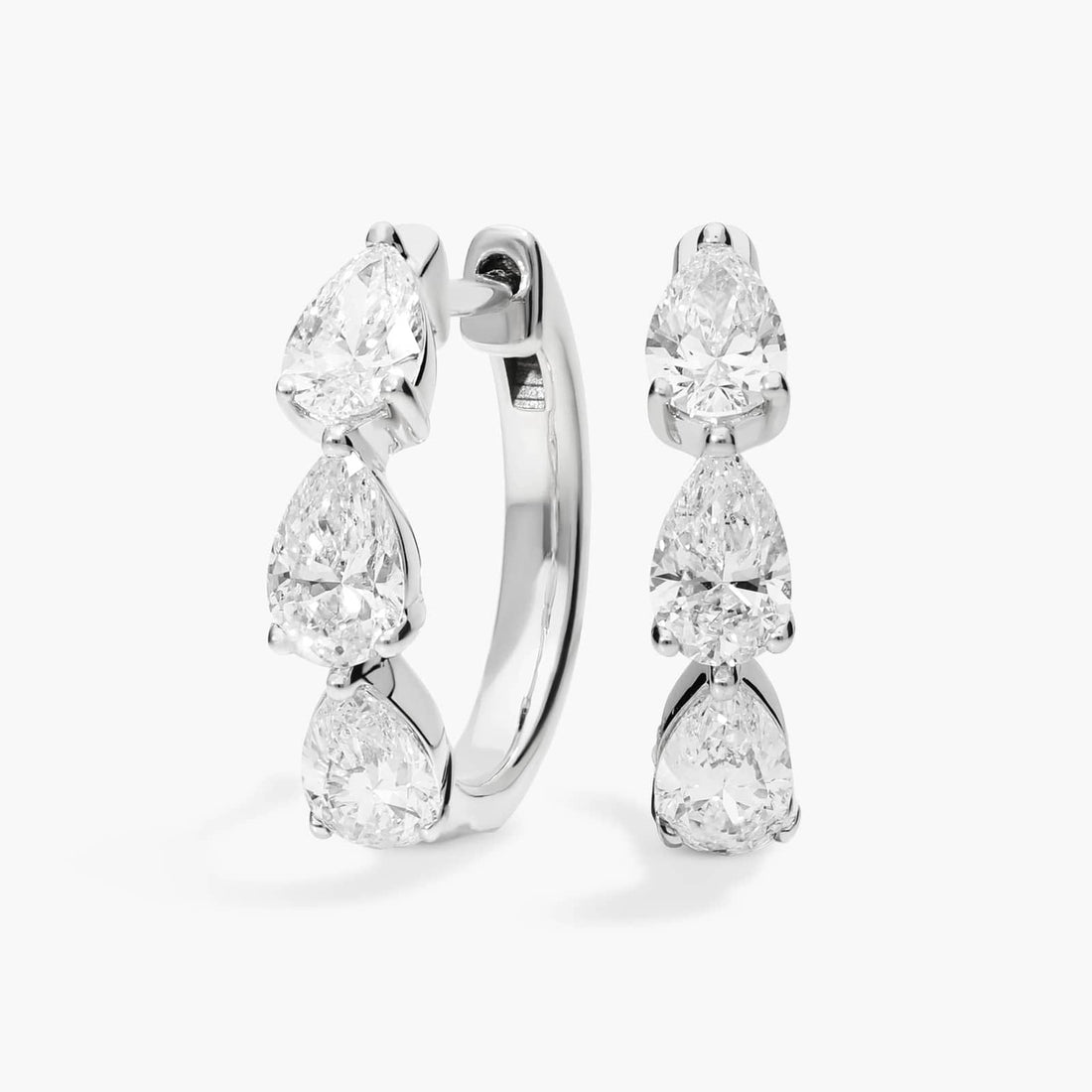 Pear Cut Moissanite Three Huggie Earrings - hero