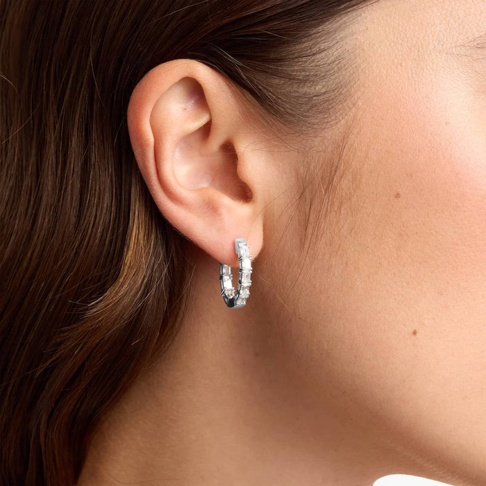 Emerald Cut Moissanite Station Hoop Earrings - view 2