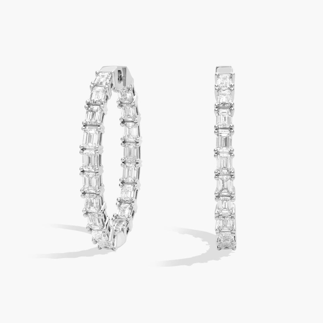 Emerald Cut Moissanite Station Hoop Earrings - hero