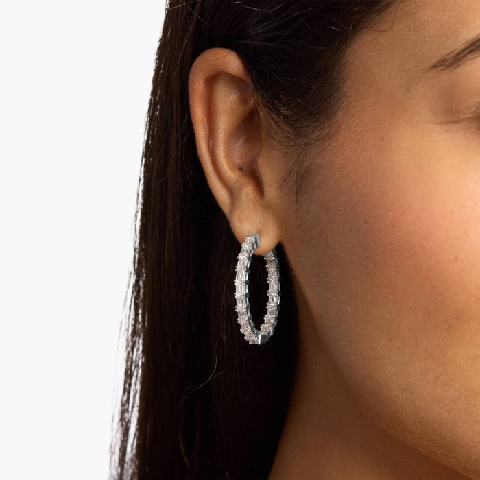 Emerald Cut Moissanite Station Hoop Earrings - view 2