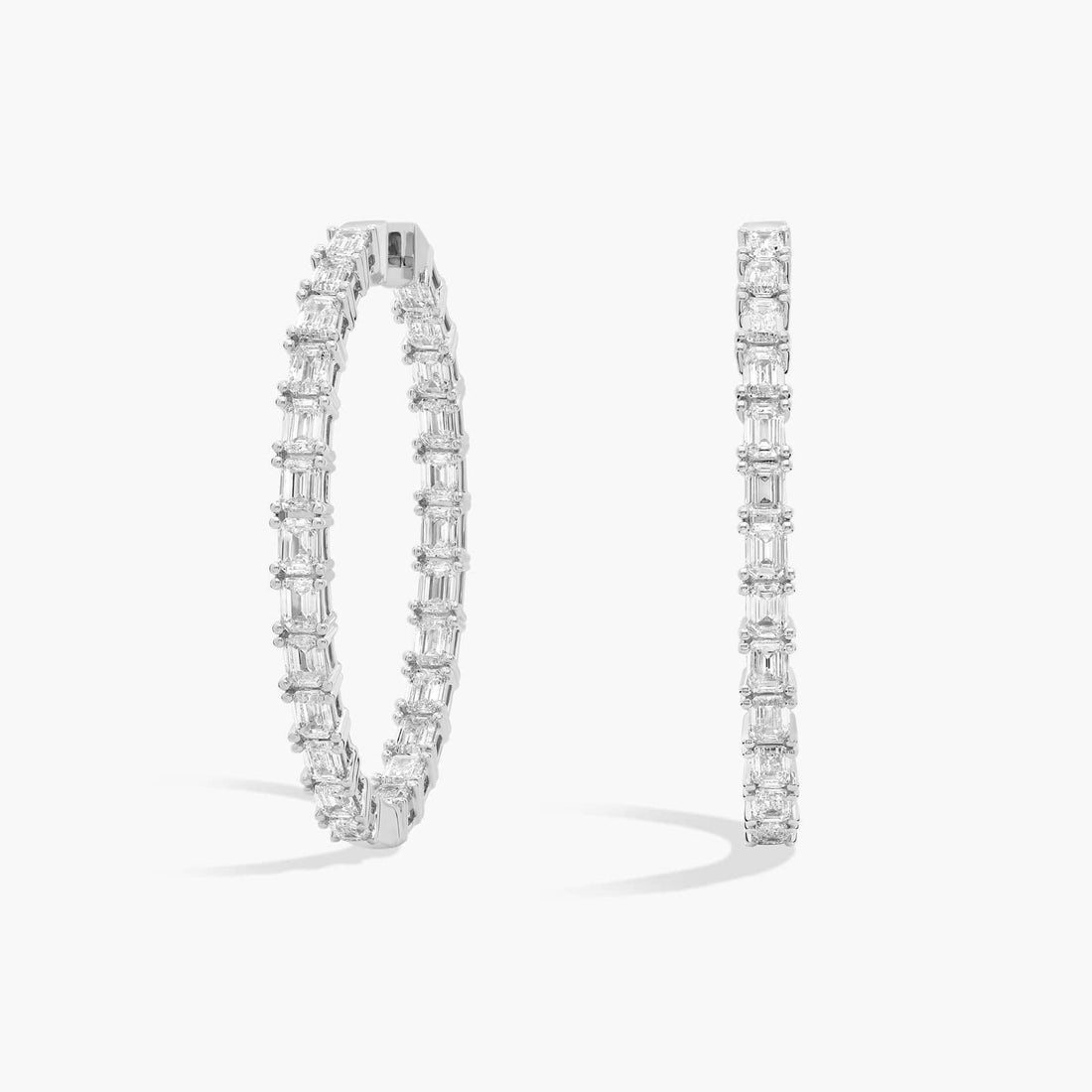 Emerald Cut Moissanite Station Hoop Earrings - hero