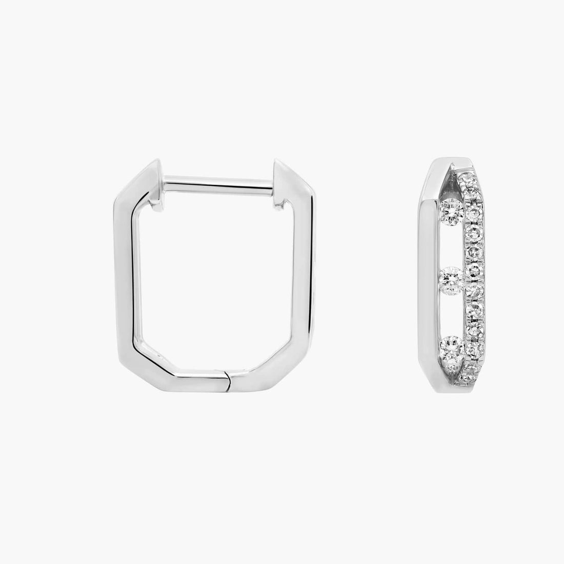 Round Cut Moissanite Sliding Stone Huggie Earrings - hero