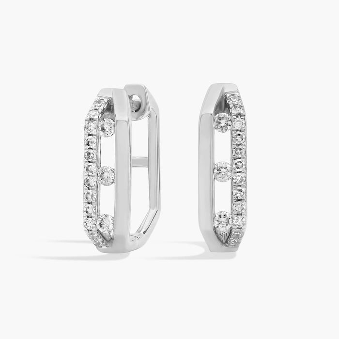 Round Cut Moissanite Sliding Stone Huggie Earrings - view 2