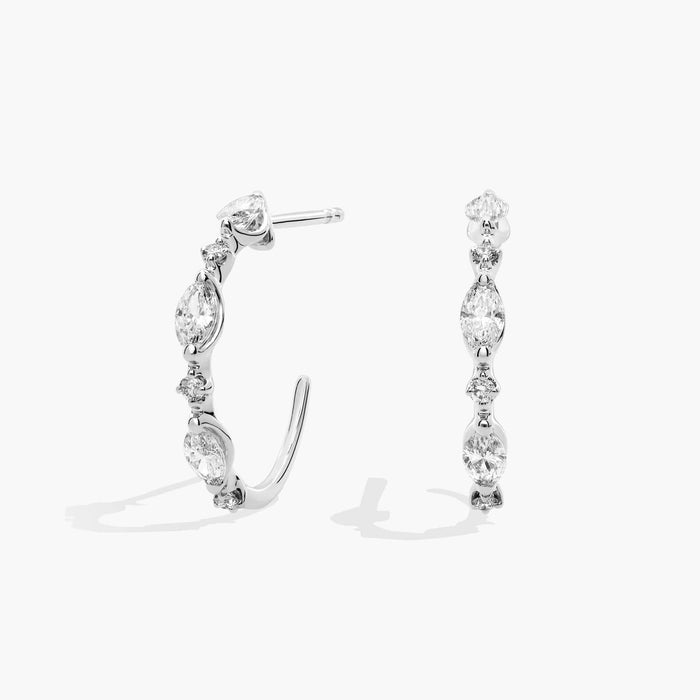 Marquise Cut Moissanite Station Hoop Earrings - view 2