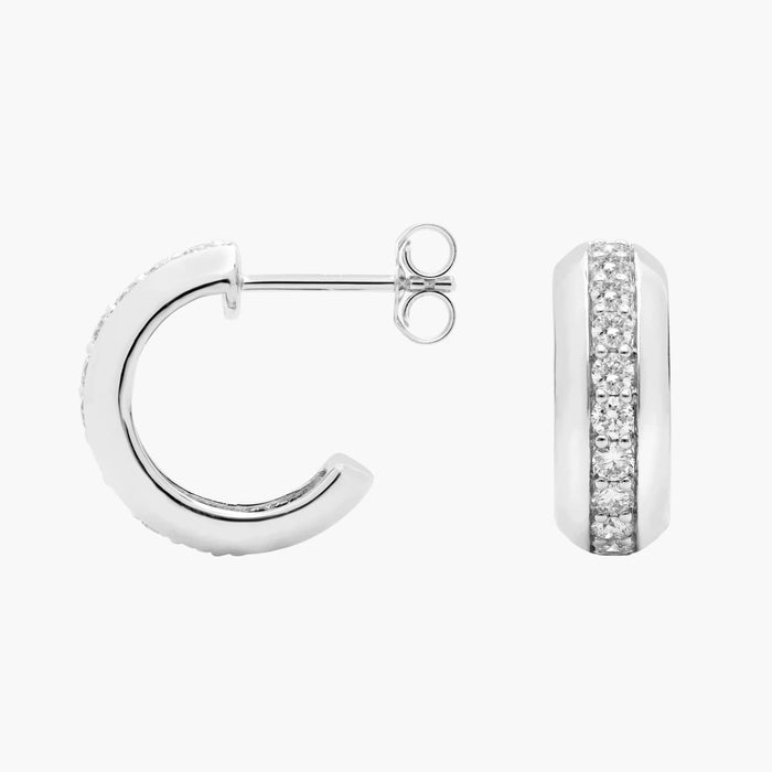 Round Cut Moissanite Wide Pave Hoop Earrings - view 2