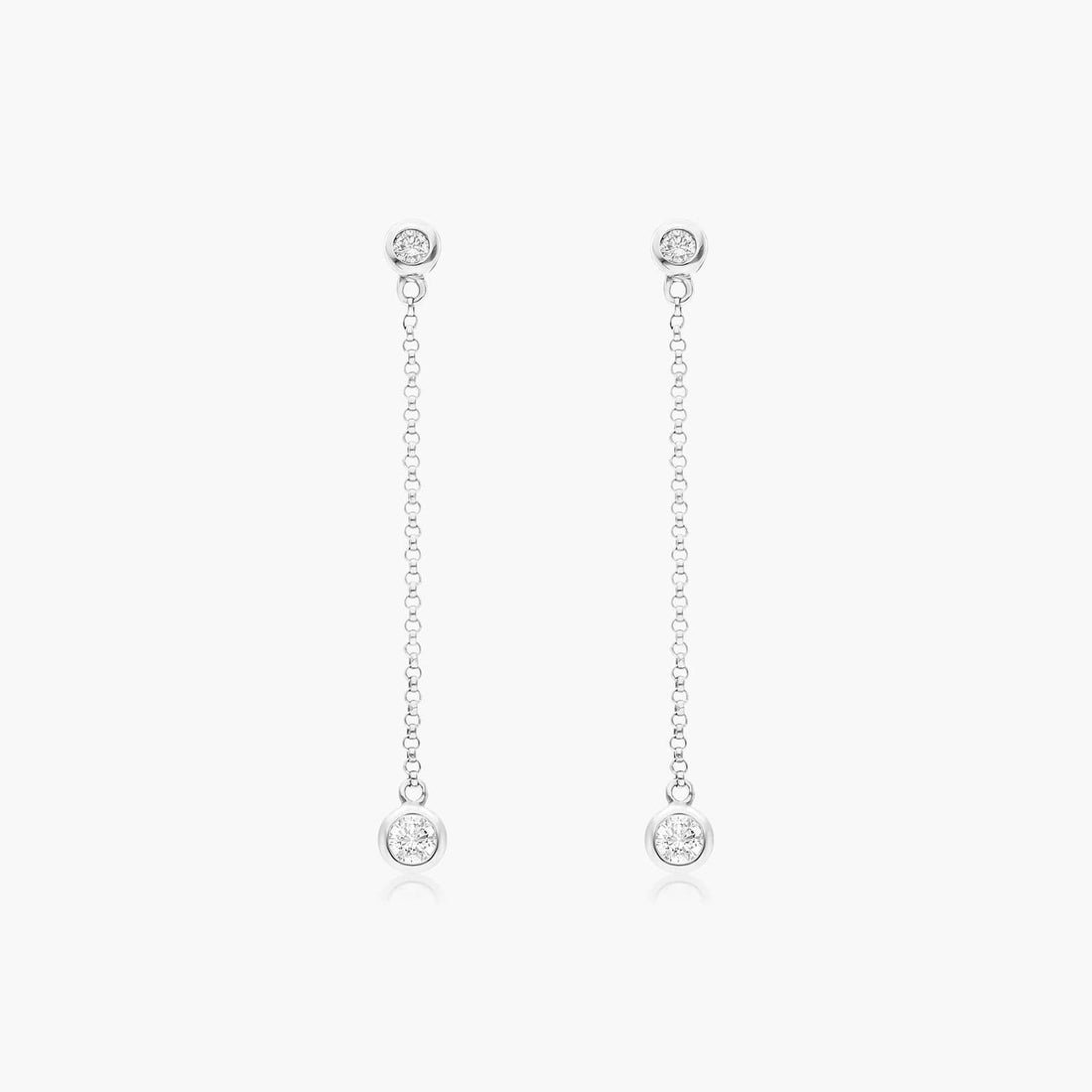 Round Cut Moissanite Bezel Chain Drop Earrings - hero