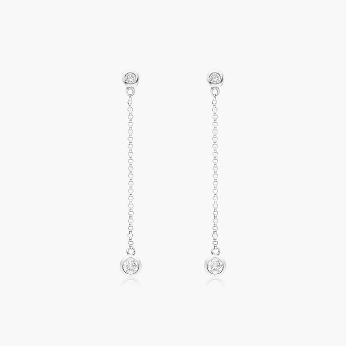 Round Cut Moissanite Bezel Chain Drop Earrings - hero