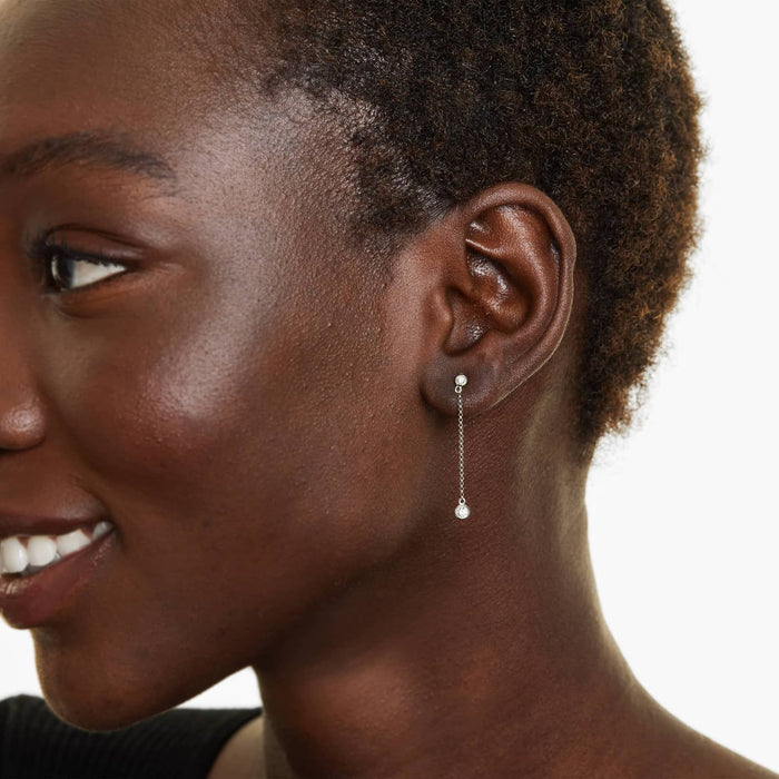 Round Cut Moissanite Bezel Chain Drop Earrings - view 2