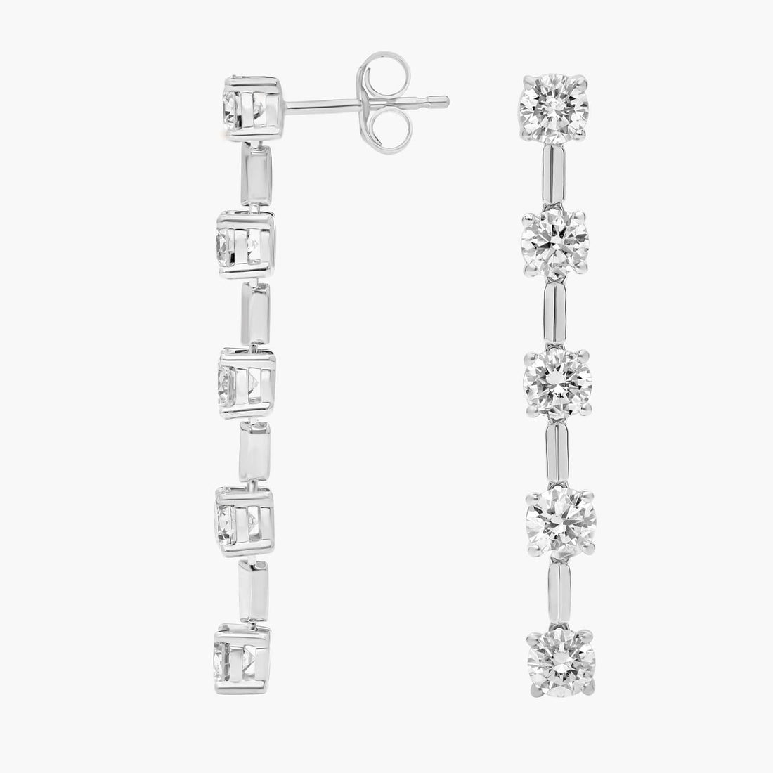 Round Cut Moissanite Five Stone Drop Earrings - hero