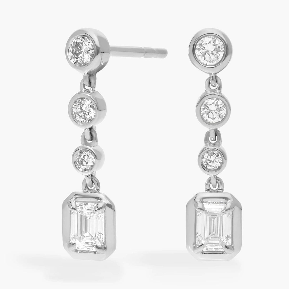Emerald Cut Moissanite Three Tier Drop Earrings - hero