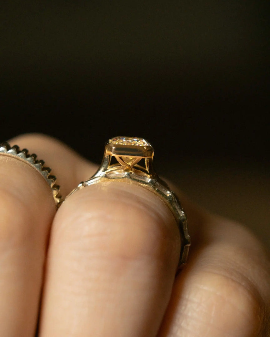 Radiant Cut Moissanite Bezel Set Ring – 14K Yellow Gold Solitaire Engagement Ring