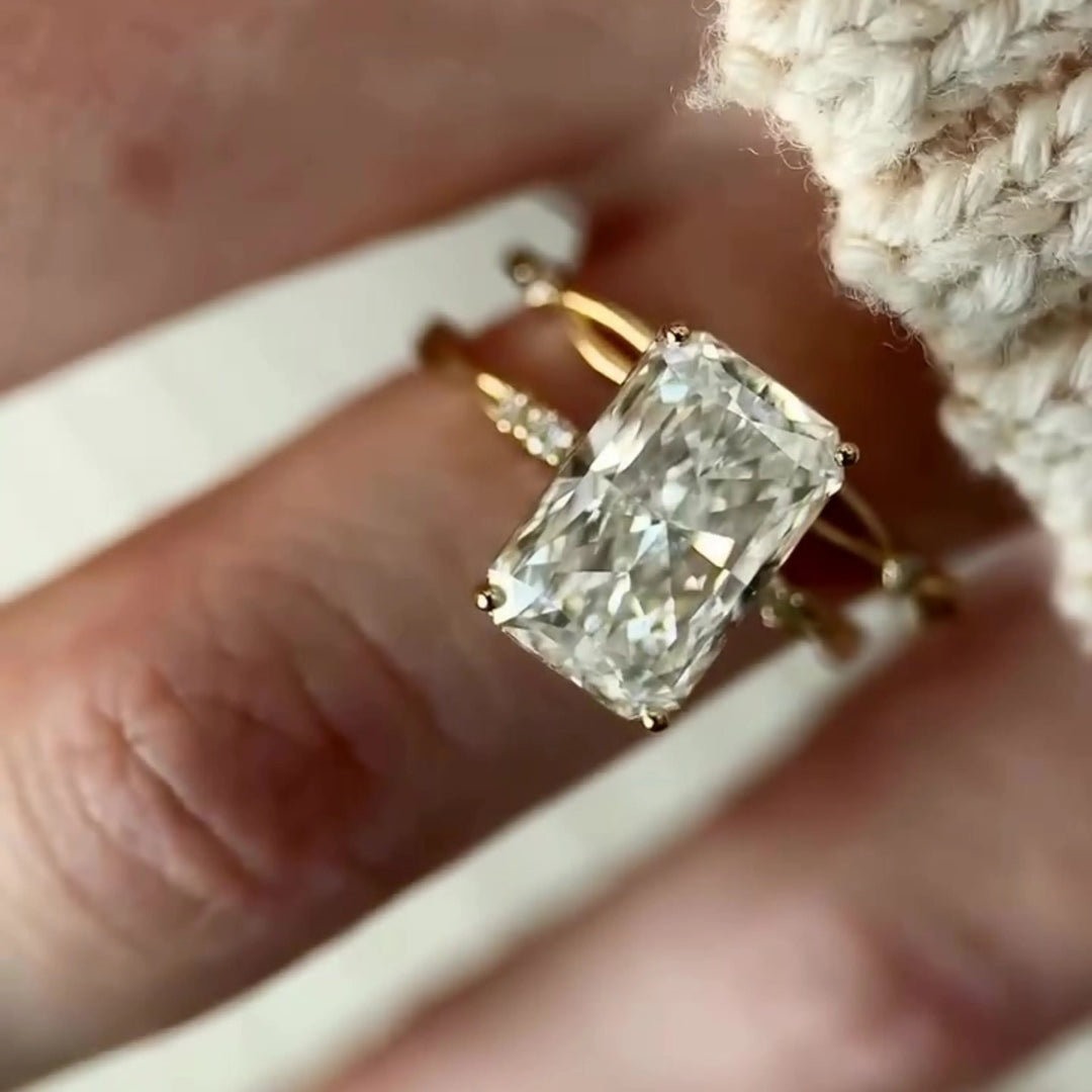 Radiant Cut Moissanite Bridal Set – Engagement Ring with Matching Stackable Band