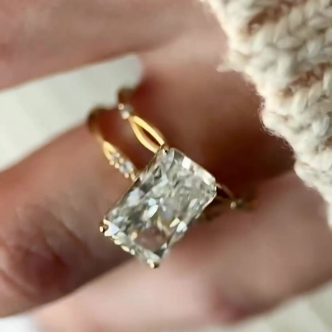 Radiant Cut Moissanite Bridal Set – Engagement Ring with Matching Stackable Band