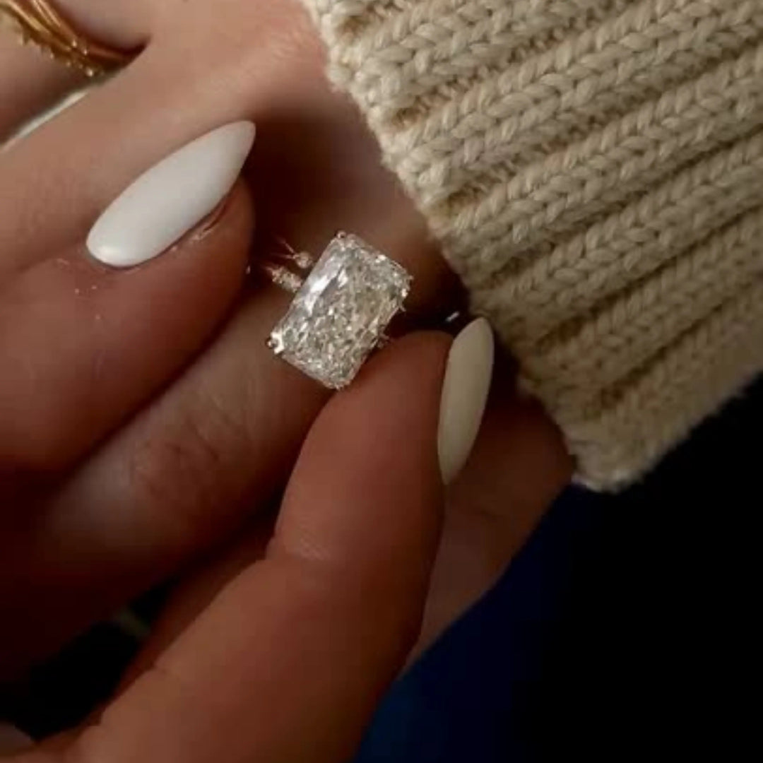 Radiant Cut Moissanite Bridal Set – Engagement Ring with Matching Stackable Band