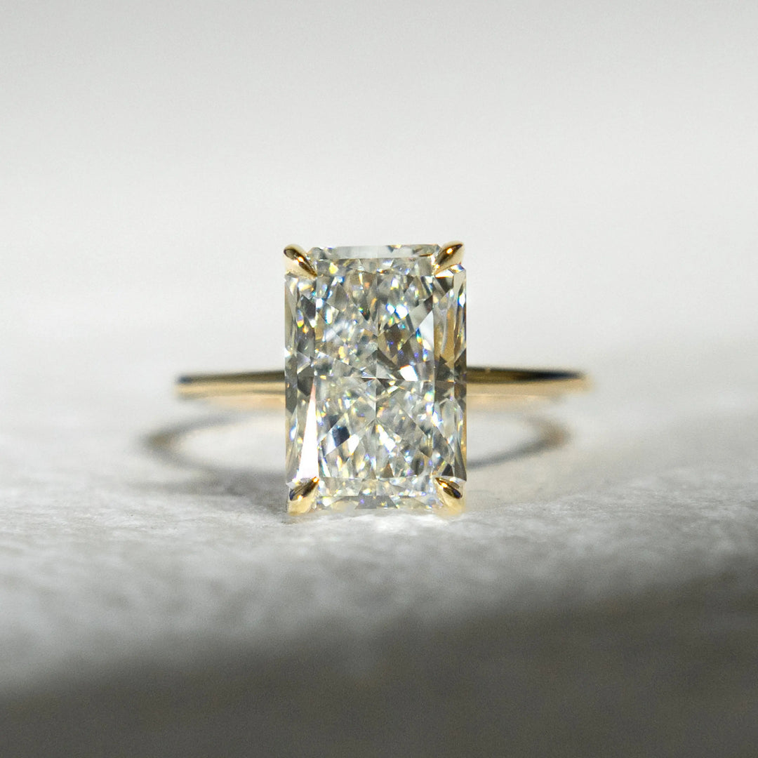 Radiant Cut Tulip Setting Engagement Ring – 14K Gold Cathedral Solitaire Ring