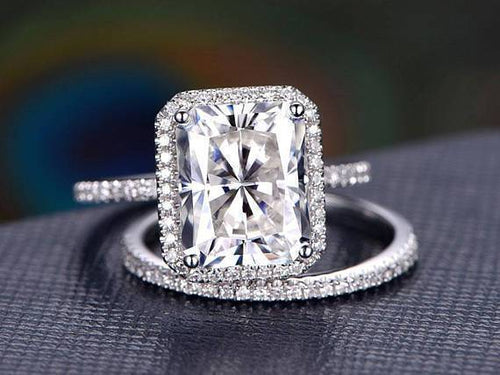 3.0 CT Radiant Cut Halo Style Moissanite Bridal Ring Set Mapple Gems