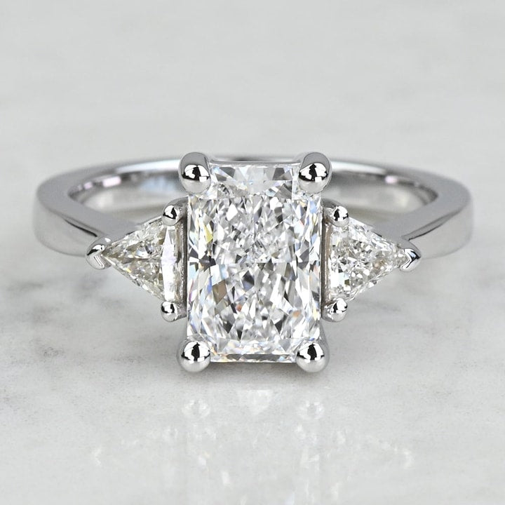 2.50 CT Radiant Cut Lab Grown Diamond Three Stone Engagement Ring Mapple Gems
