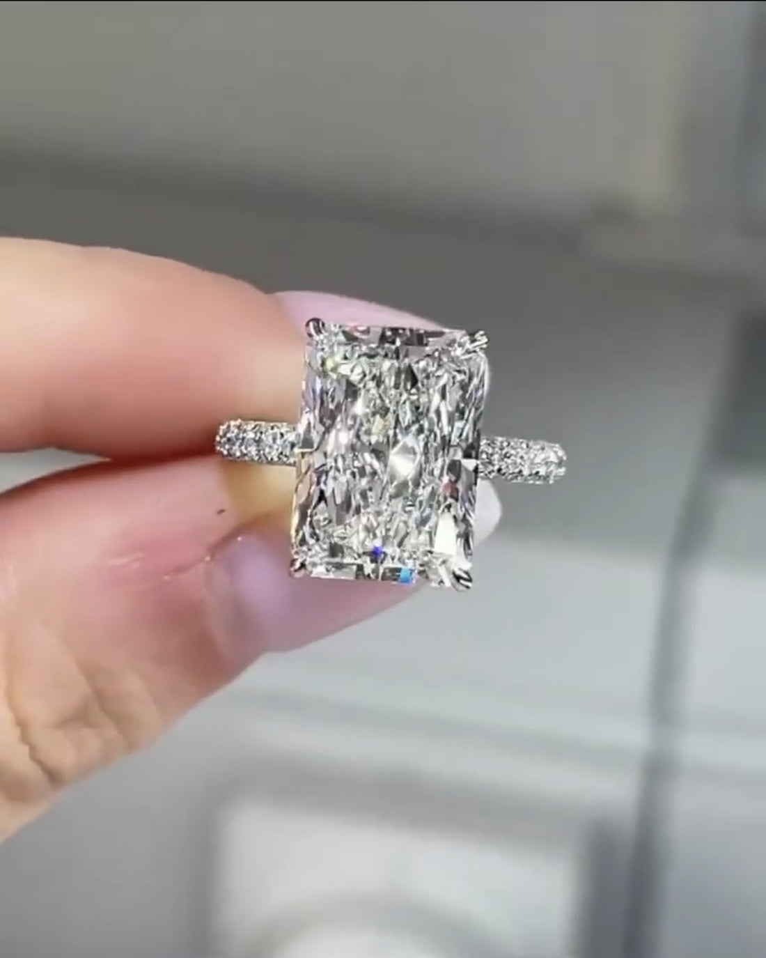 4 CT radiant cut moissanite engagement ring with hidden halo in 14K gold