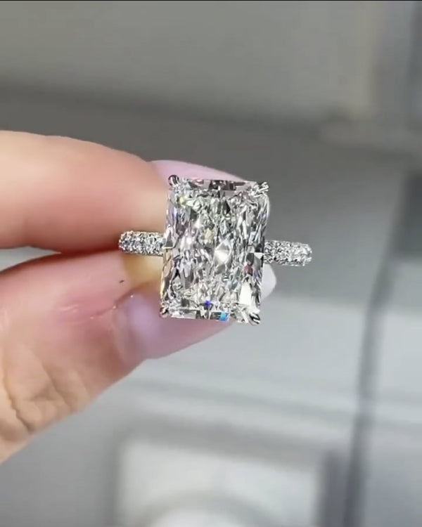 4 CT Radiant Cut Moissanite Engagement Ring | Hidden Halo Solitaire 14K/18K Gold Promise Ring