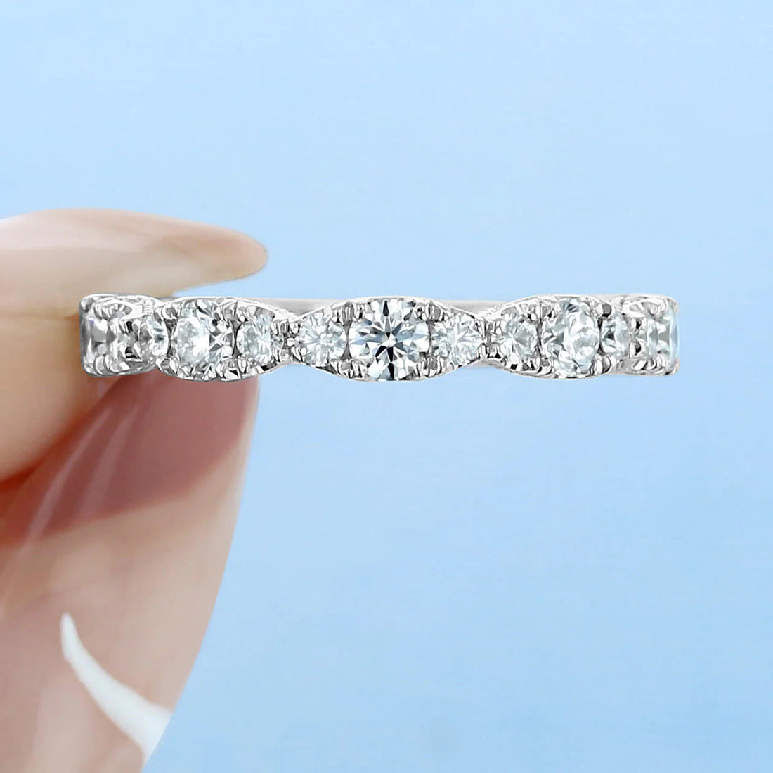 Round Brilliant Cut Clustered Half Eternity Pave Setting Wedding Band Mapple Gems