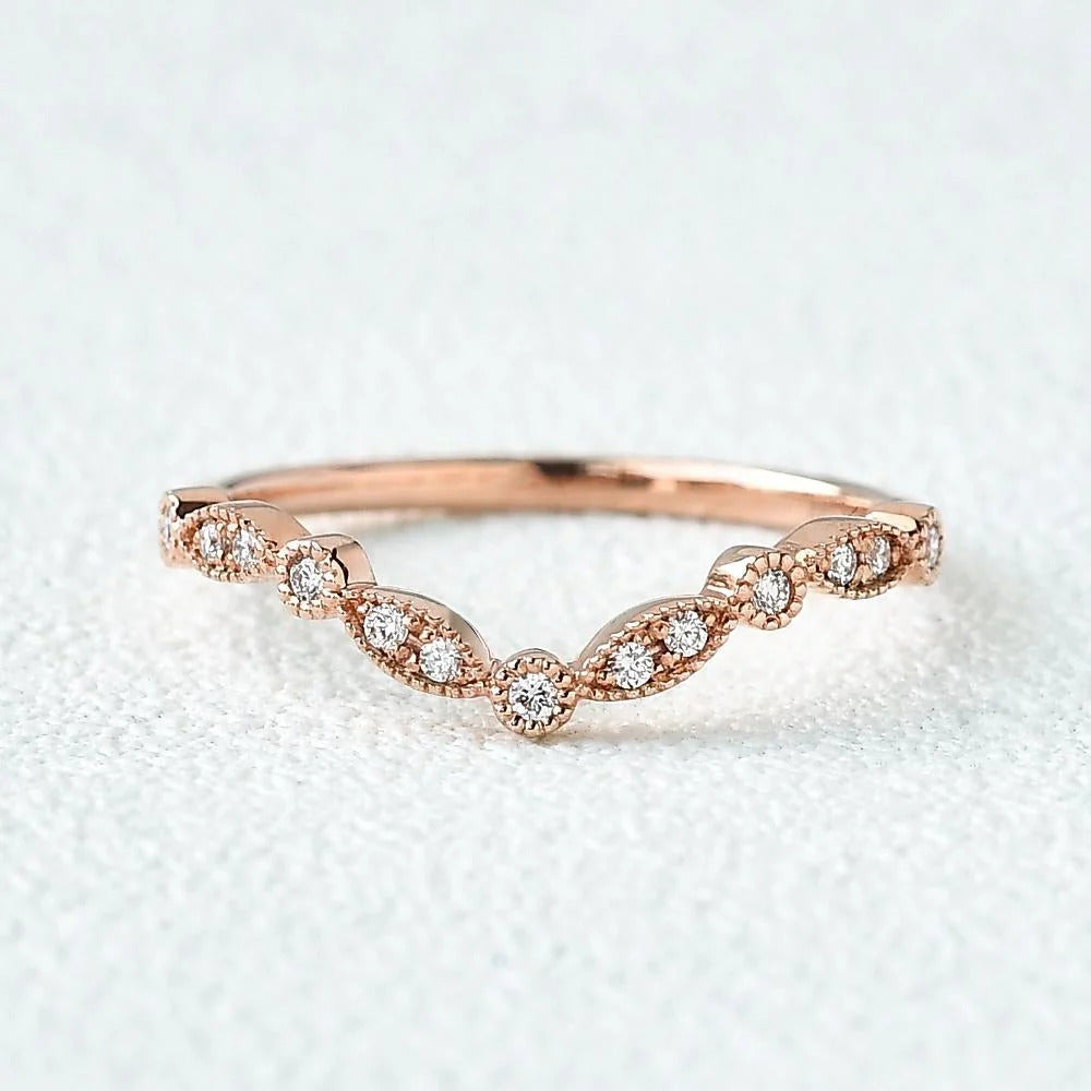 0.20CTW Round Brilliant Cut Curved Vintage Style Moissanite Wedding Band Mapple Gems