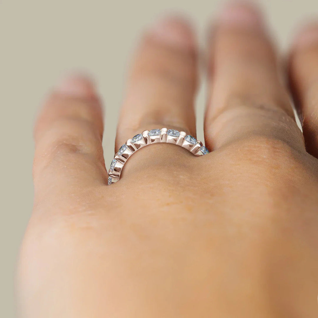Round Cut Moissanite Bar Set Diamond Wedding Band for Her Mapple Gems