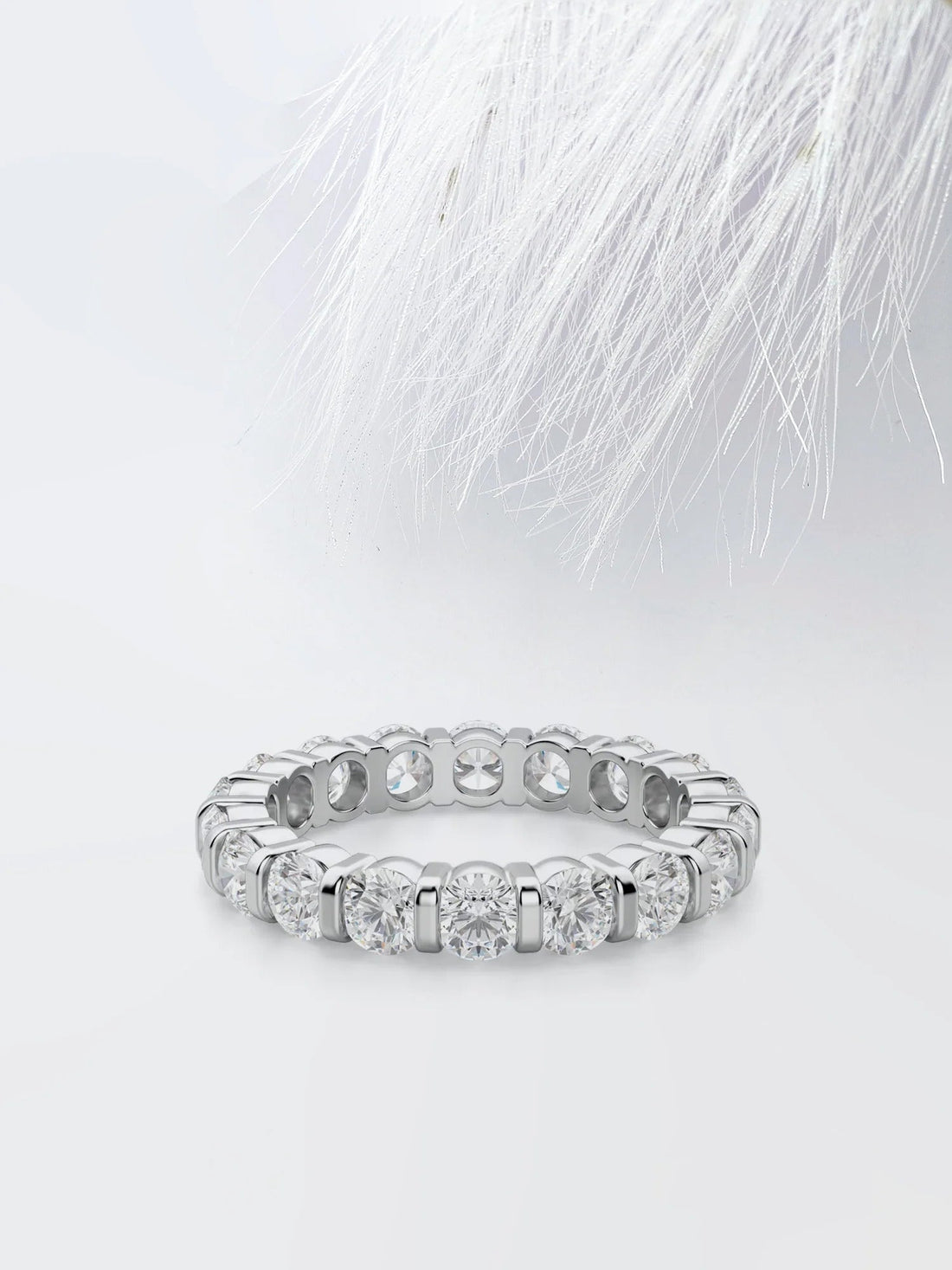 Round Cut Moissanite Bar Set Diamond Wedding Band for Her Mapple Gems