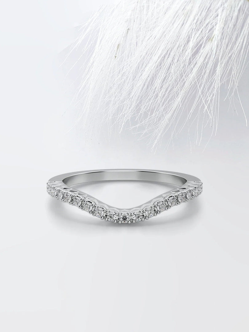 Round Cut Moissanite Curved Diamond Wedding Band for Women Mapple Gems