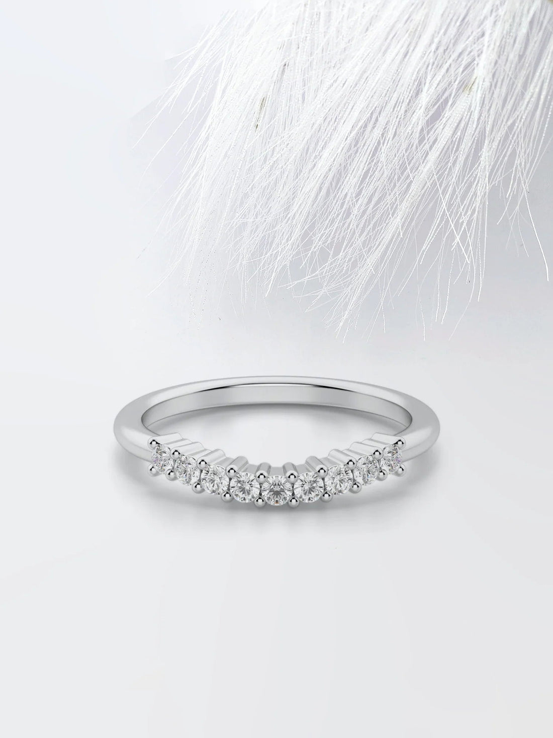 Round Cut Moissanite Diamond Wedding Band in White Gold Mapple Gems