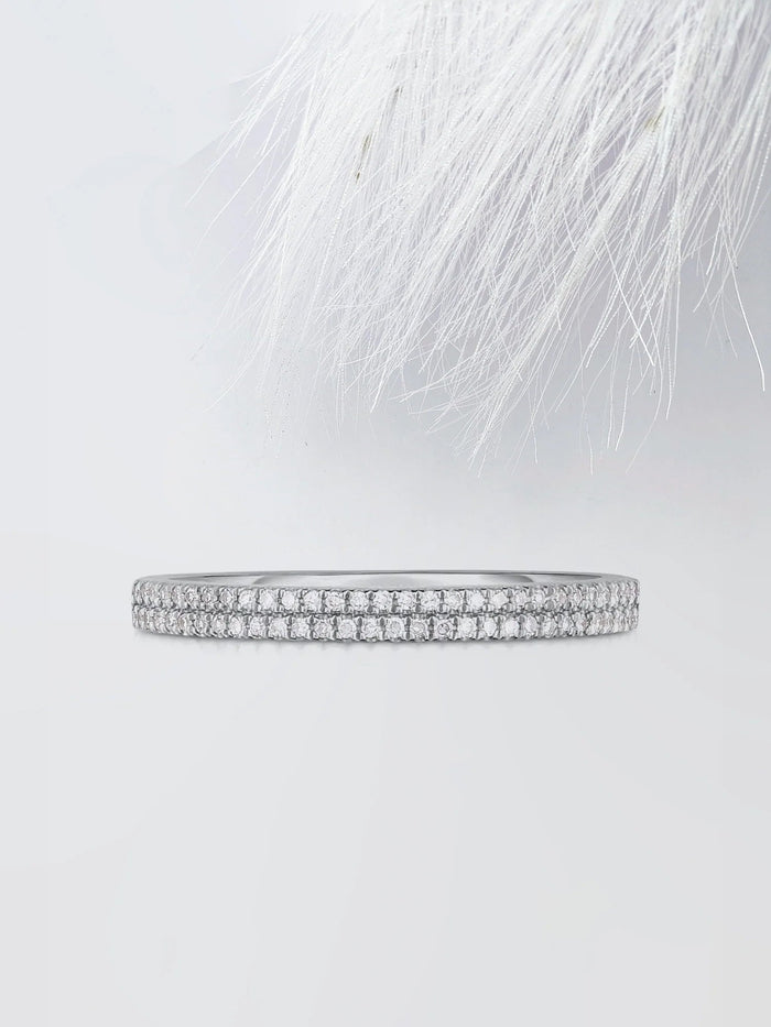 Round Cut Moissanite Double Row Diamond Wedding Band Mapple Gems