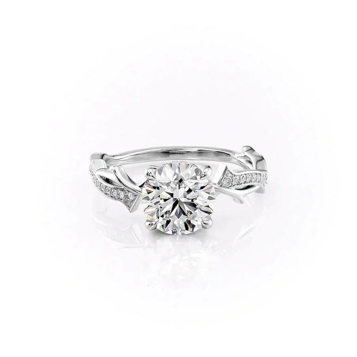 Round cut moissanite hidden halo engagement ring in 14K white gold