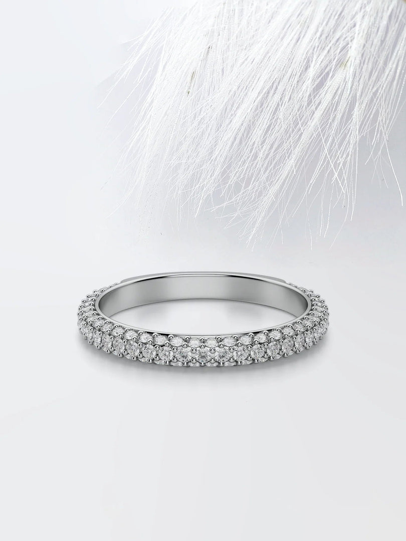 Round Cut Moissanite Micro Pave Diamond Wedding Band