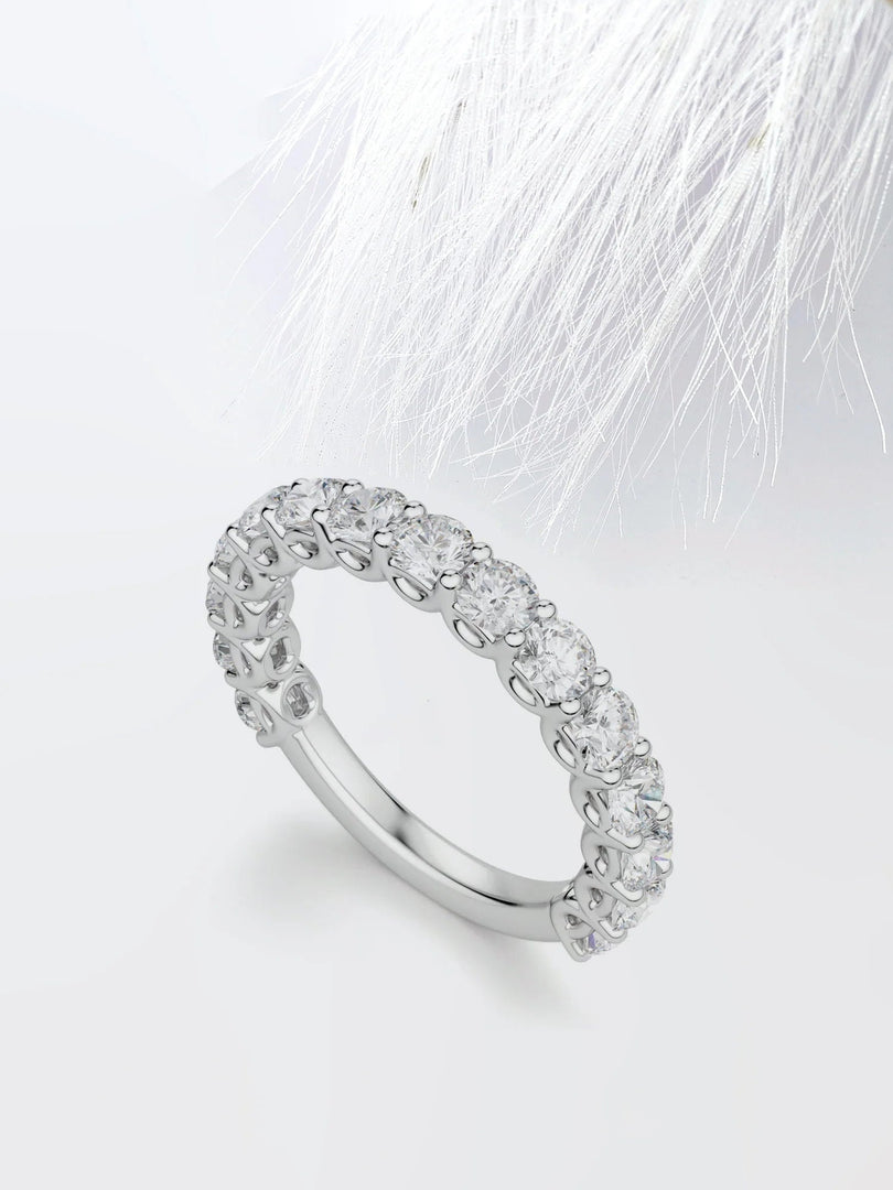 Round Cut Moissanite Scallop Diamond Wedding Band for Women Mapple Gems