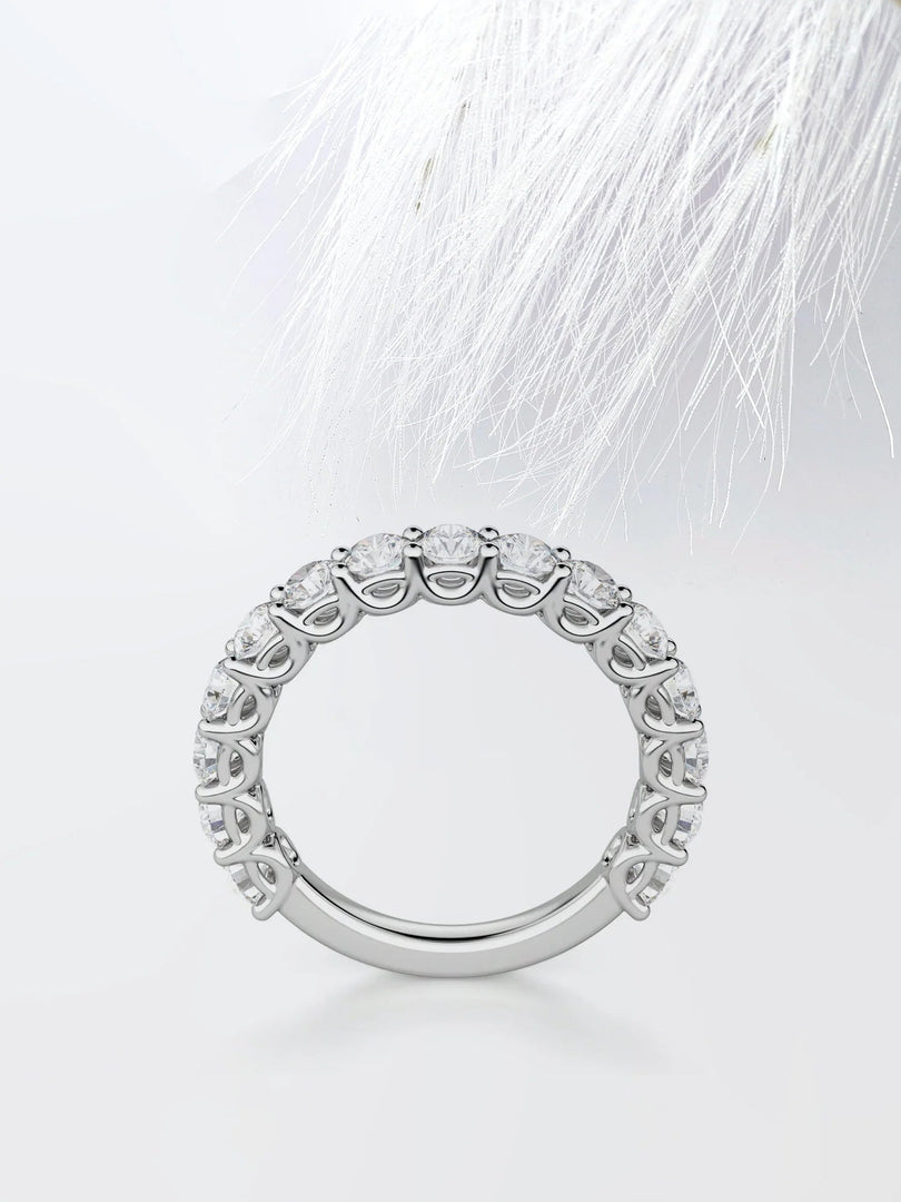 Round Cut Moissanite Scallop Diamond Wedding Band for Women Mapple Gems