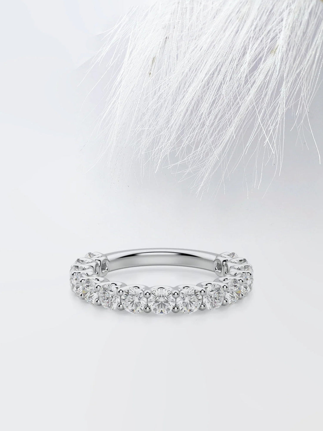 Round Cut Moissanite Scallop Diamond Wedding Band for Women Mapple Gems