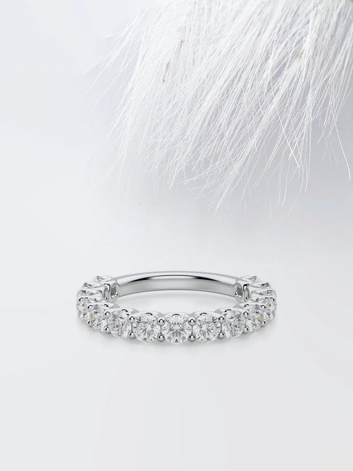 Round Cut Moissanite Scallop Diamond Wedding Band for Women Mapple Gems