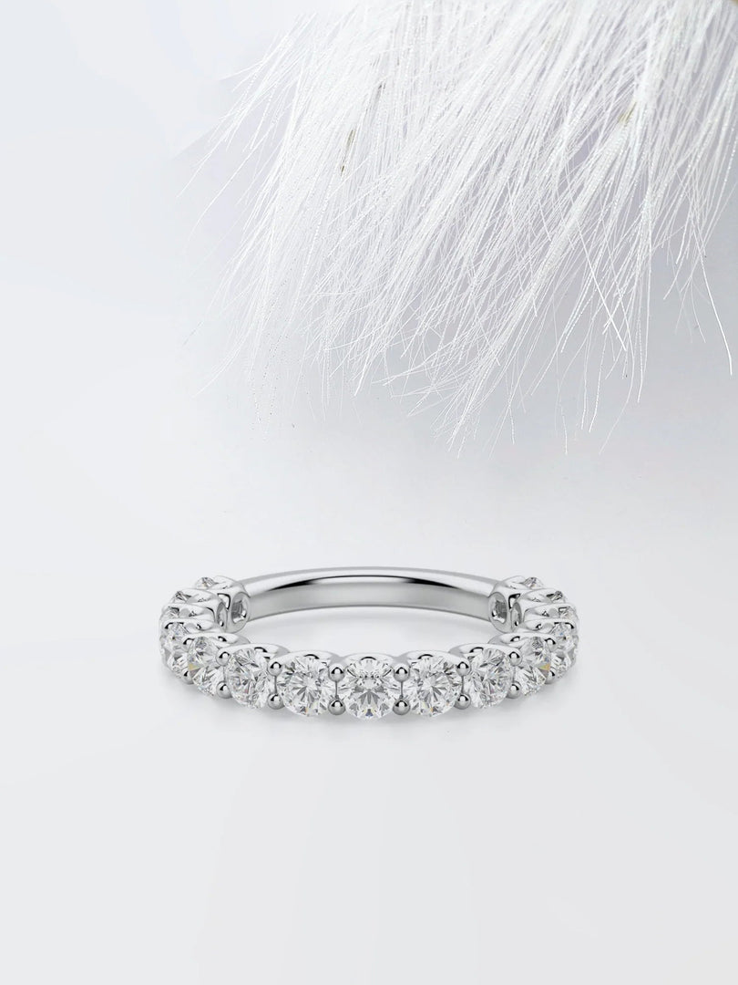 Round Cut Moissanite Scallop Diamond Wedding Band for Women Mapple Gems