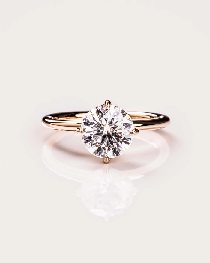 Round cut moissanite solitaire engagement ring in gold