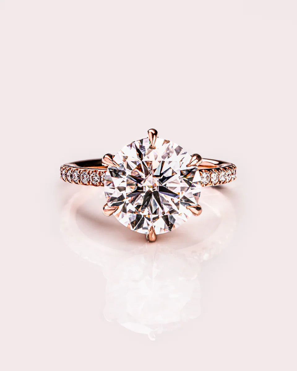 Round cut moissanite art deco bridal solitaire ring in gold