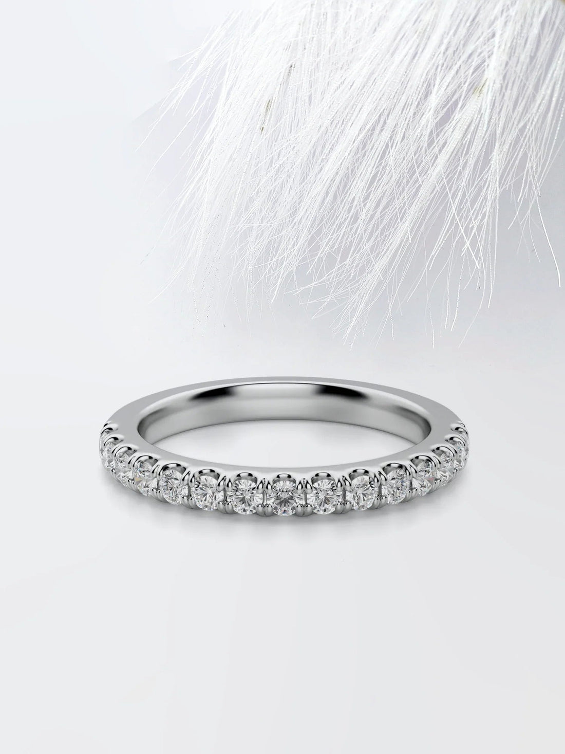 Round Cut Moissanite scalloped pave Diamond Wedding Band Mapple Gems