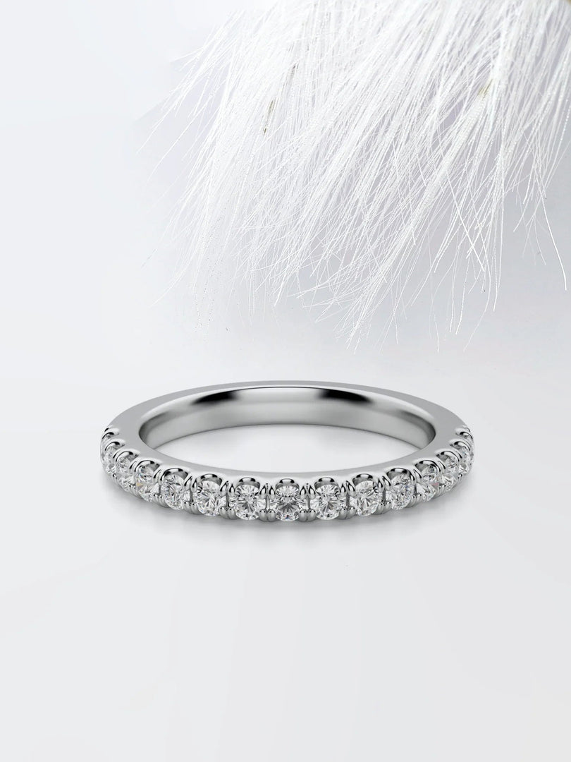 Round Cut Moissanite scalloped pave Diamond Wedding Band