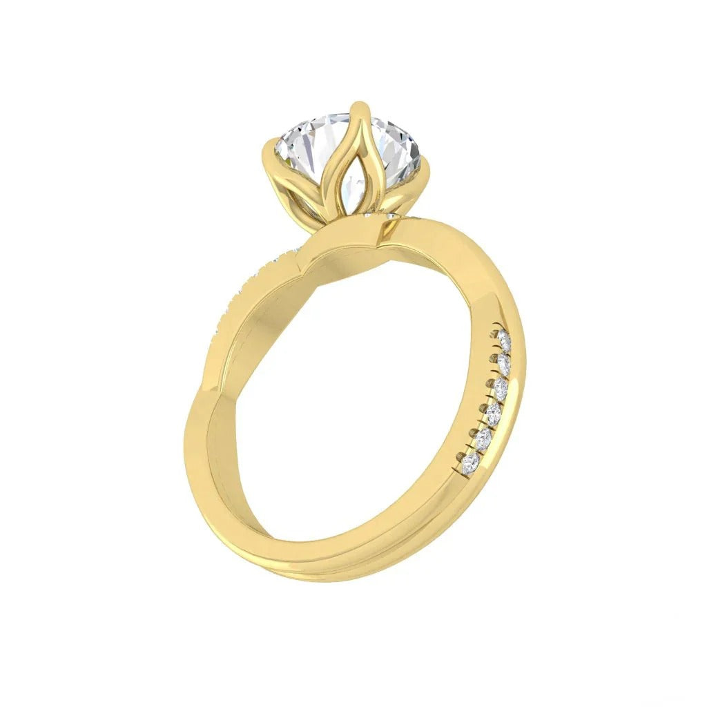 Twisted Band Round Moissanite Solitaire Engagement Ring – Custom Handmade Bridal Ring

